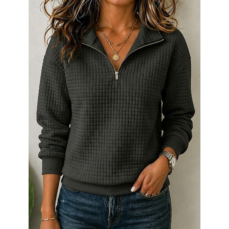 Pull polo texturé à demi-zip en maille gaufrée femme 11