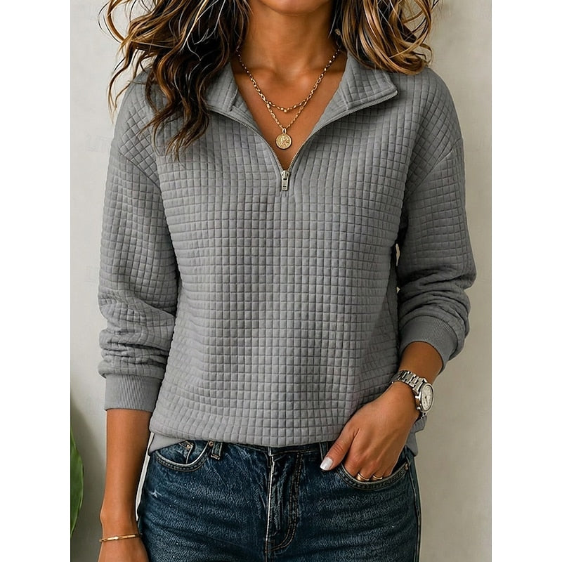 Pull polo texturé à demi-zip en maille gaufrée femme 9