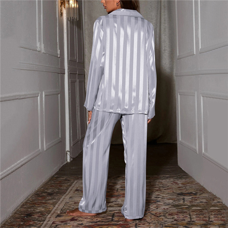 Pyjama femme deux pièces rayé chemise boutonnée et pantalon droit 11