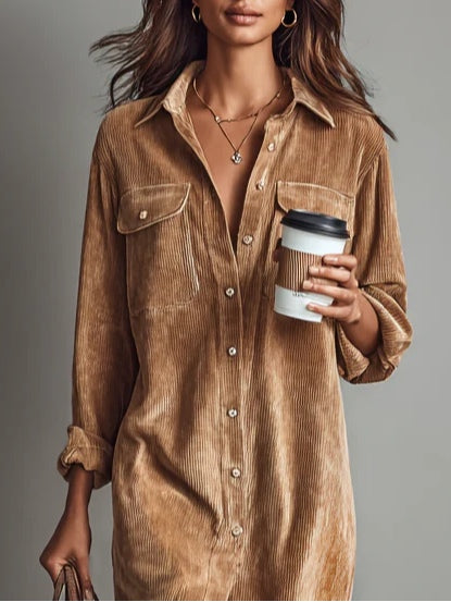 Robe chemise midi en velours côtelé 2