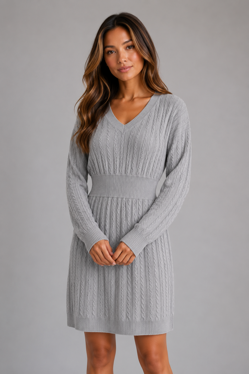 Robe en maille torsadée à col V 2