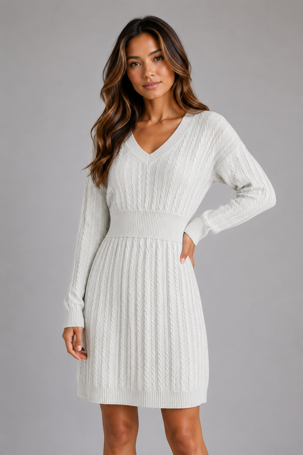 Robe en maille torsadée à col V 3