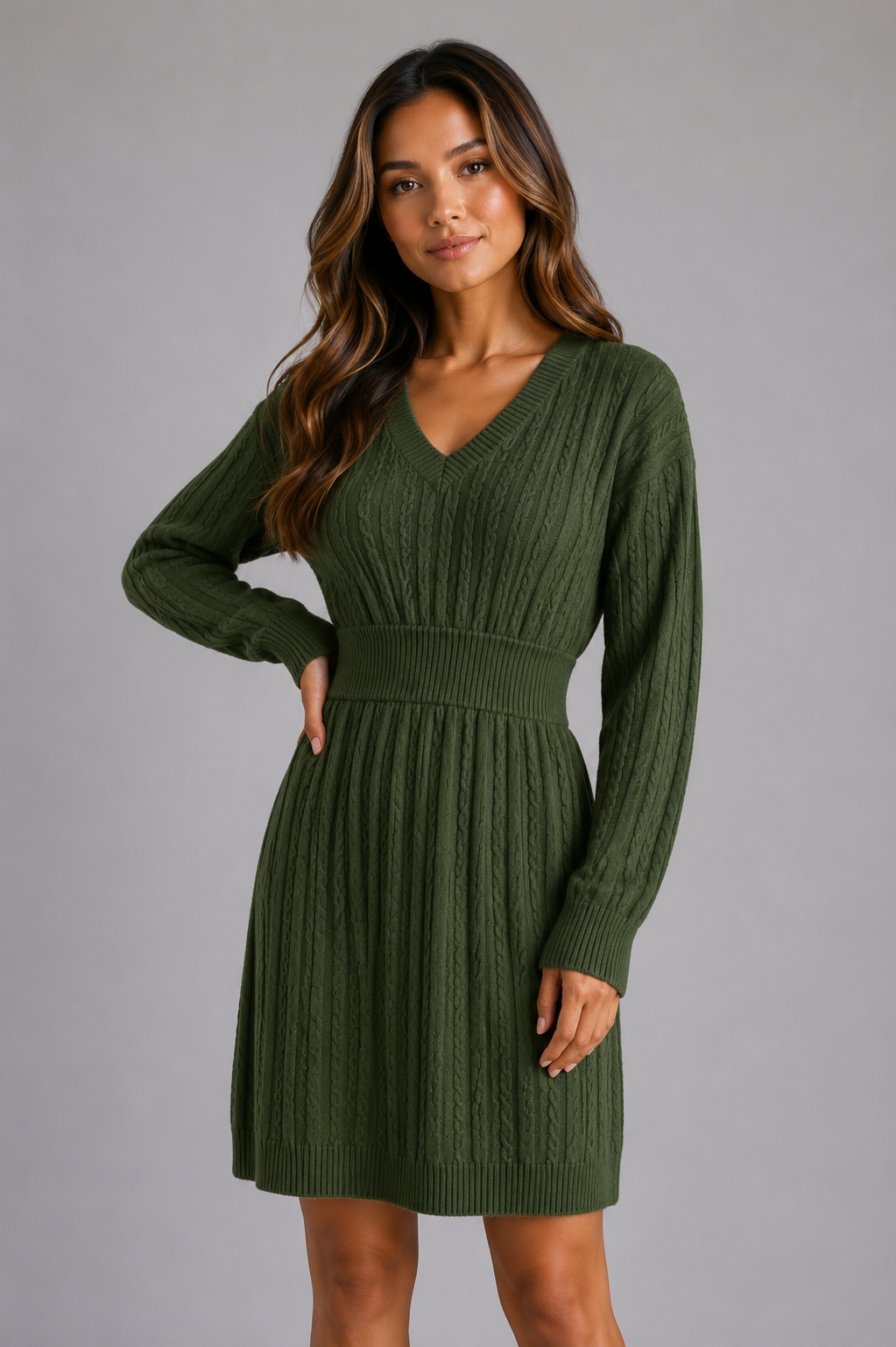 Robe en maille torsadée à col V 7