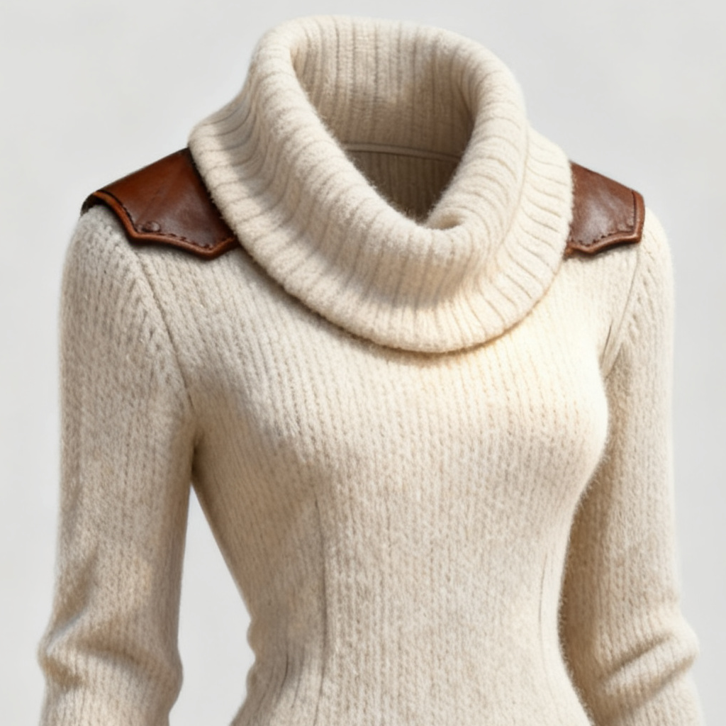 Robe pull courte à col roulé avec détails en cuir 2