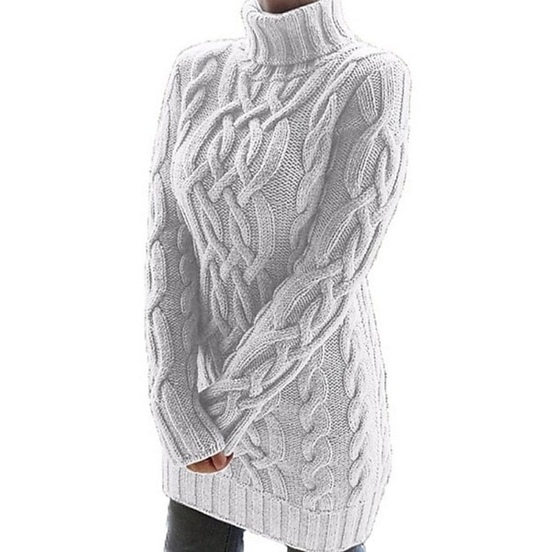 Robe pull courte en grosse maille torsadée à col roulé 4