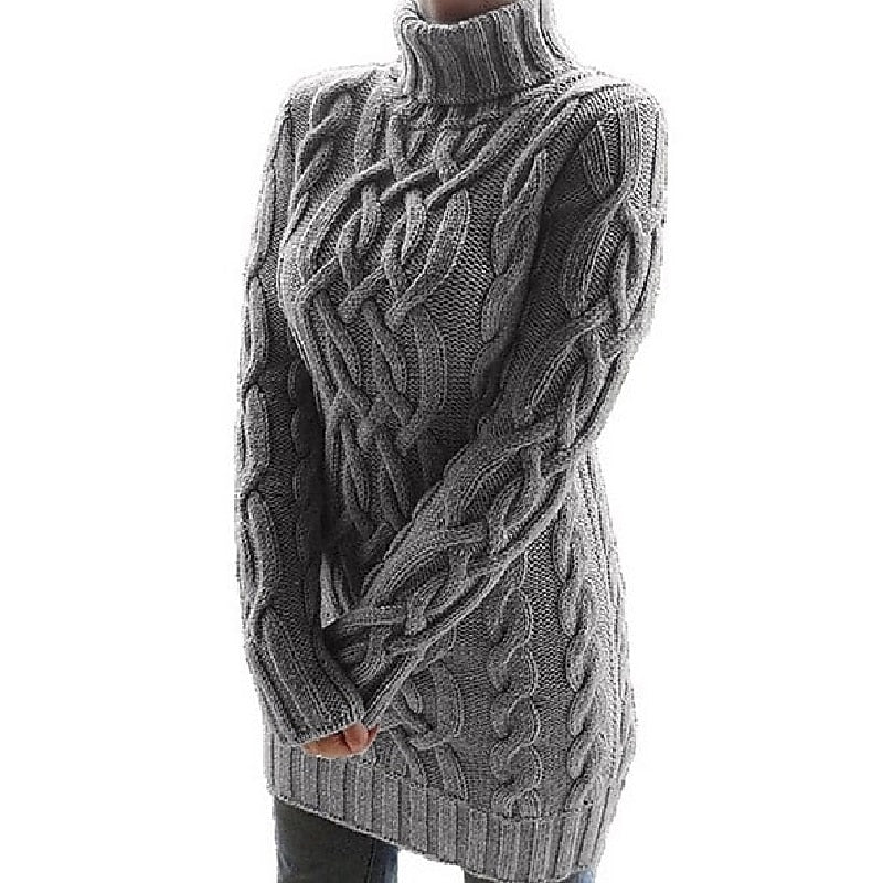 Robe pull courte en grosse maille torsadée à col roulé 5