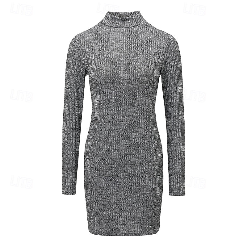 Robe pull courte moulante à col roulé en maille côtelée 6