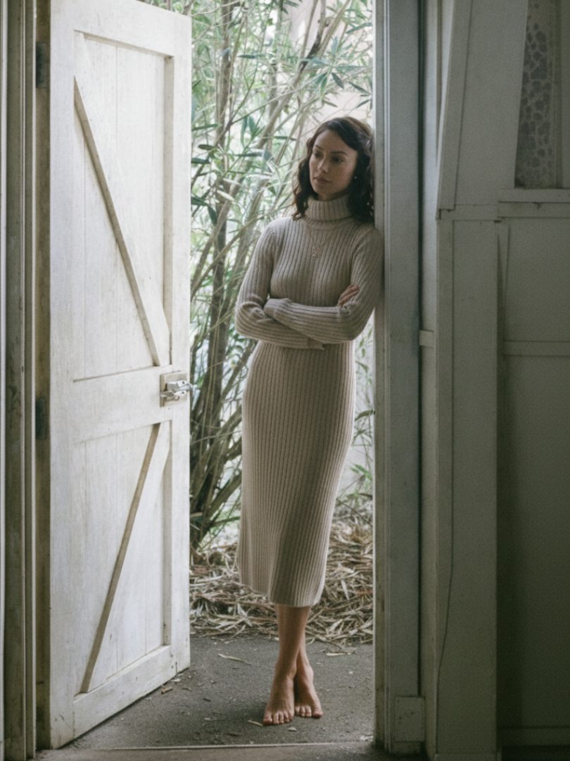 Robe pull en maille côtelée à col roulé 5
