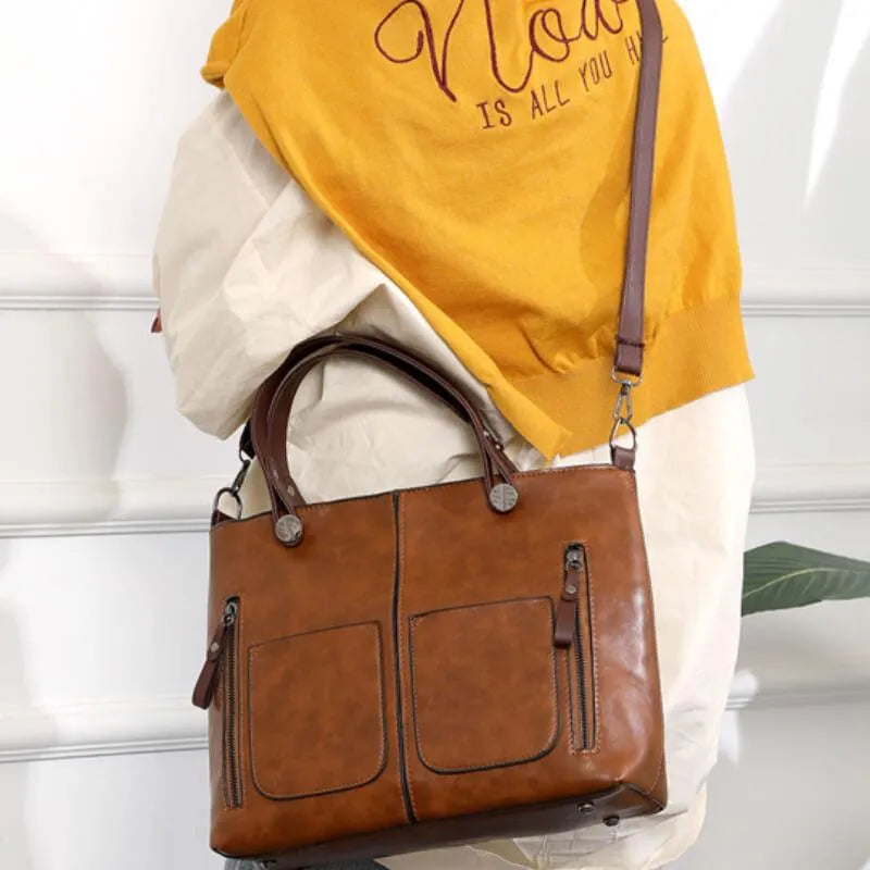 Sac bandoulière femme vintage en cuir PU à fermeture éclair 8