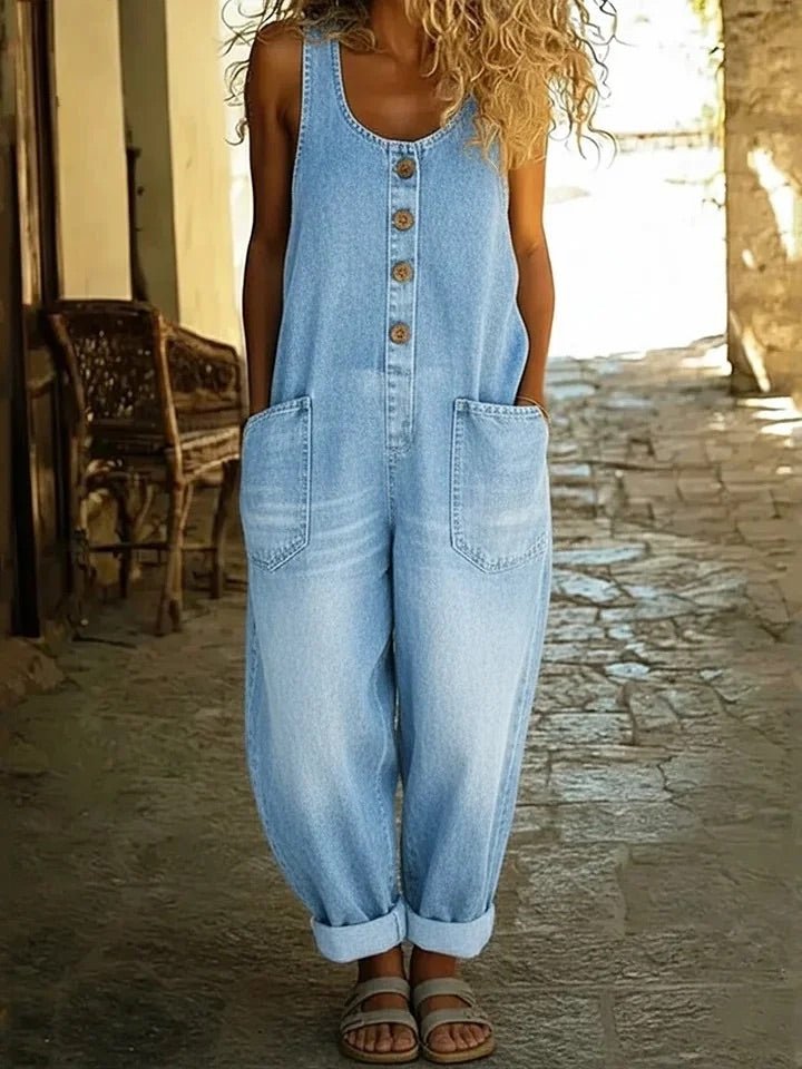 Salopette femme en coton et lin coupe ample à grandes poches