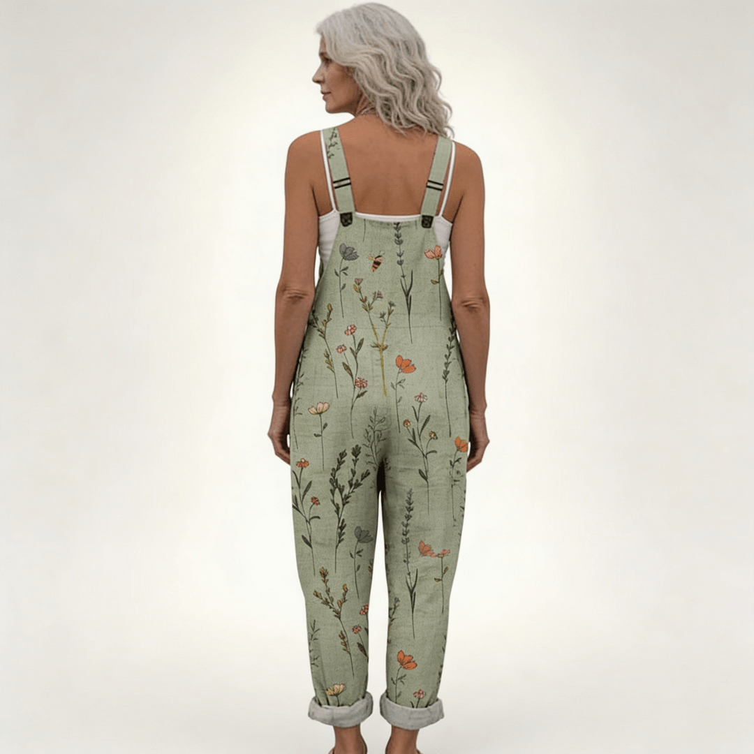 Salopette femme fleurie ample à poches et bretelles réglables