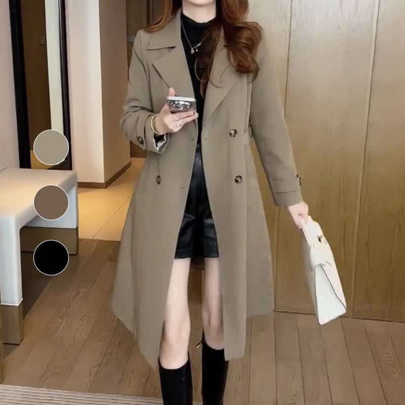 Trench long femme cintré et chaud à col classique pour l'automne 3