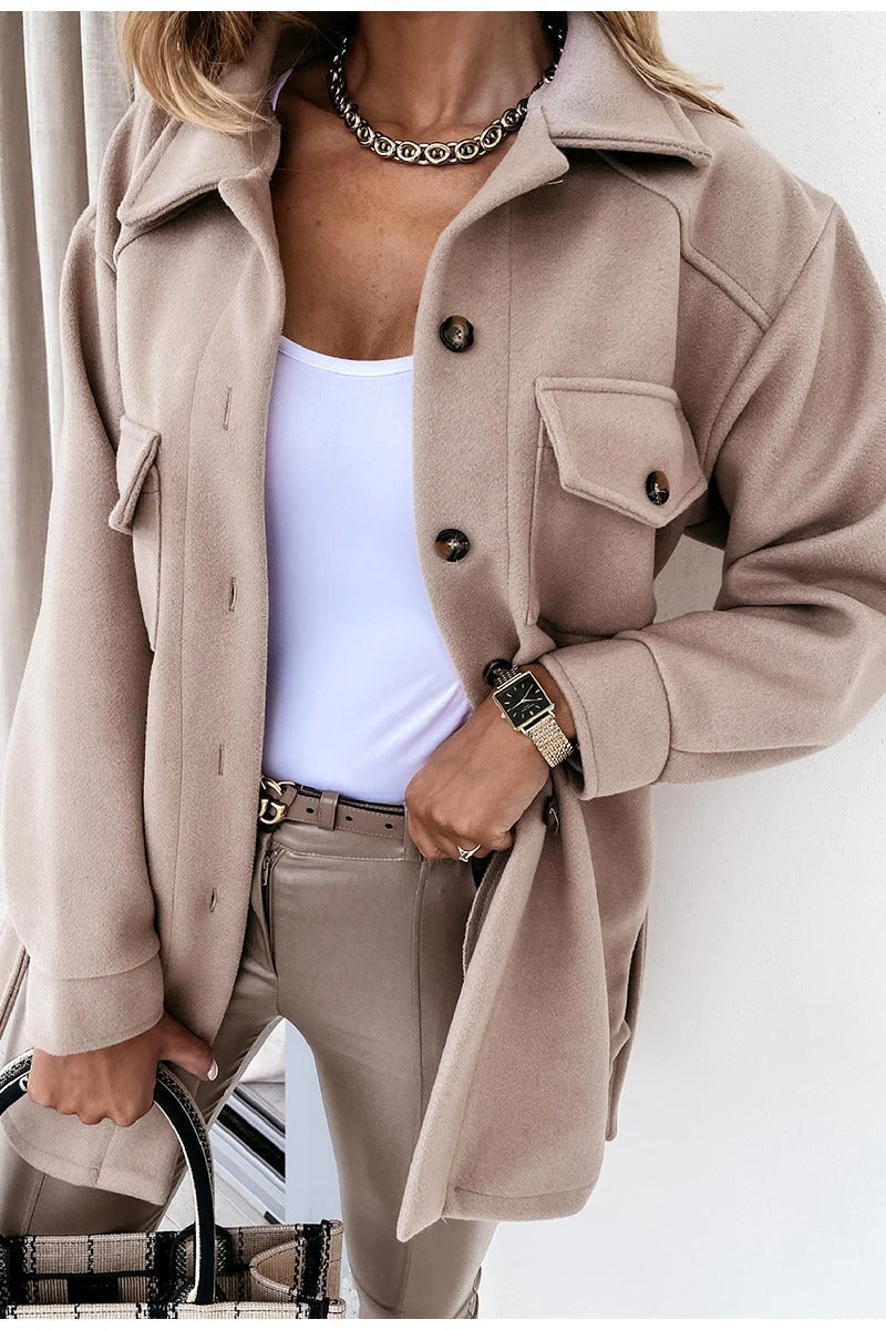 Surchemise en laine oversize boutonnée à col chemise poches poitrine 2