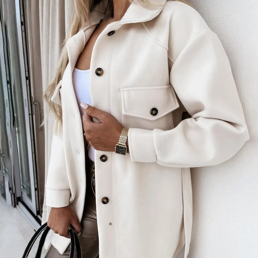 Surchemise en laine oversize boutonnée à col chemise poches poitrine 3