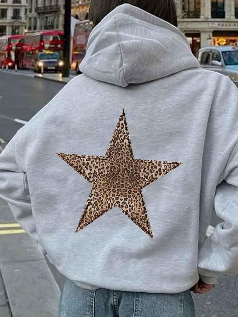 Sweat à capuche femme oversize imprimé léopard étoile 3