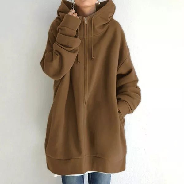 Sweat à capuche femme zippé oversize en molleton avec poches 3