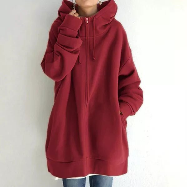 Sweat à capuche femme zippé oversize en molleton avec poches 9