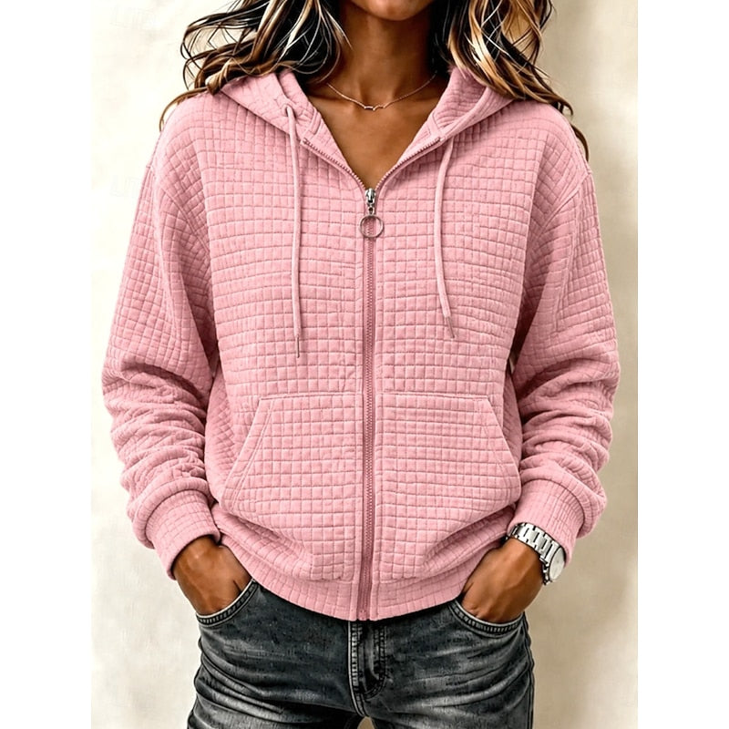 Sweat à capuche zippé texturé en maille gaufrée femme 1