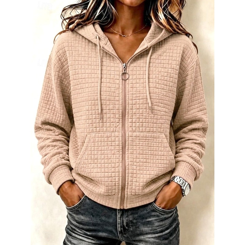 Sweat à capuche zippé texturé en maille gaufrée femme 3