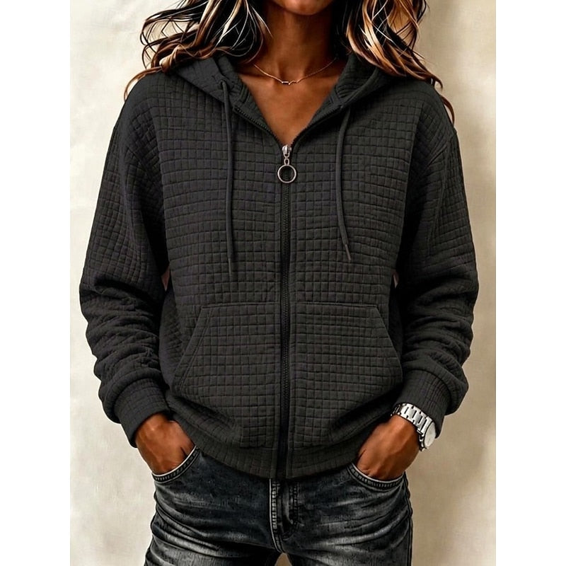 Sweat à capuche zippé texturé en maille gaufrée femme 4