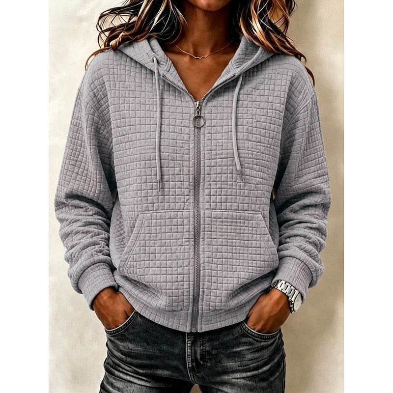 Sweat à capuche zippé texturé en maille gaufrée femme 5