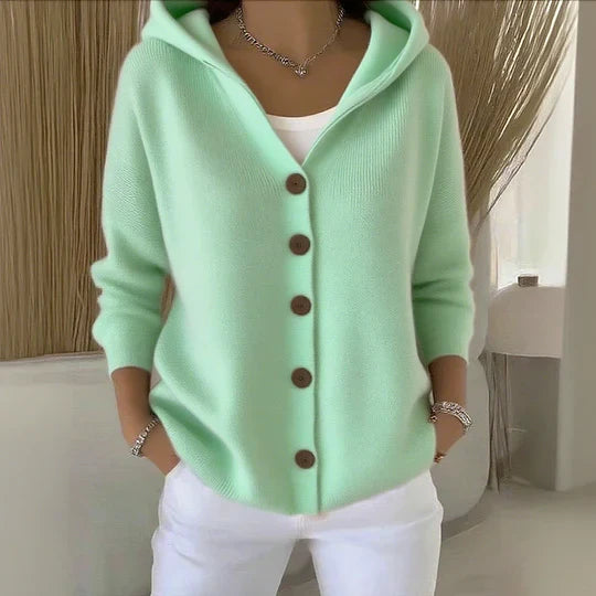 Sweat femme à capuche boutonné en maille manches longues 3