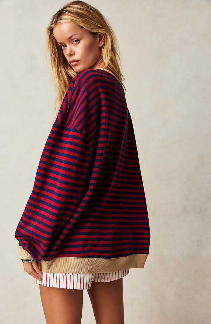 Sweat femme oversize à rayures col rond manches longues 7