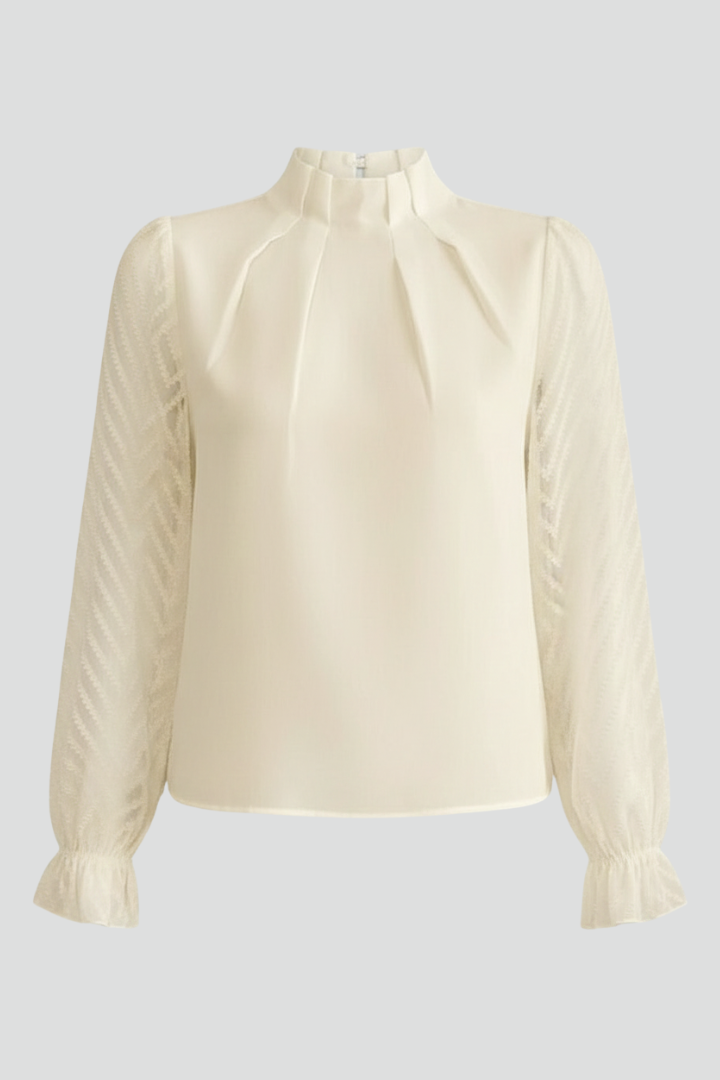 Top manches longues femme à encolure plissée et manches texturées 6