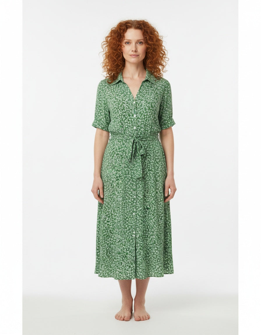 Full body view of the model wearing Robe midi avec ceinture et imprimé floral femme