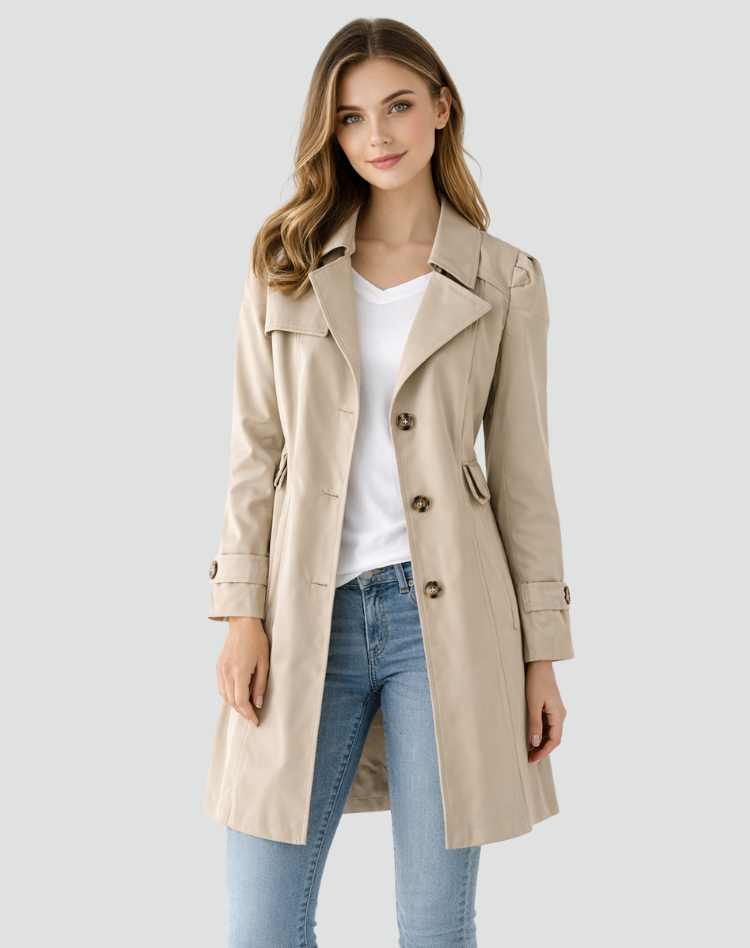Trench femme cintré à col à revers boutonné 2