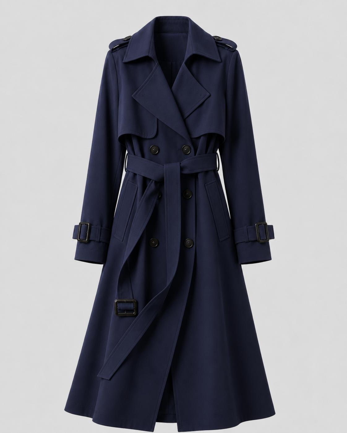 Trench long femme cintré à ceinture double boutonnage 3
