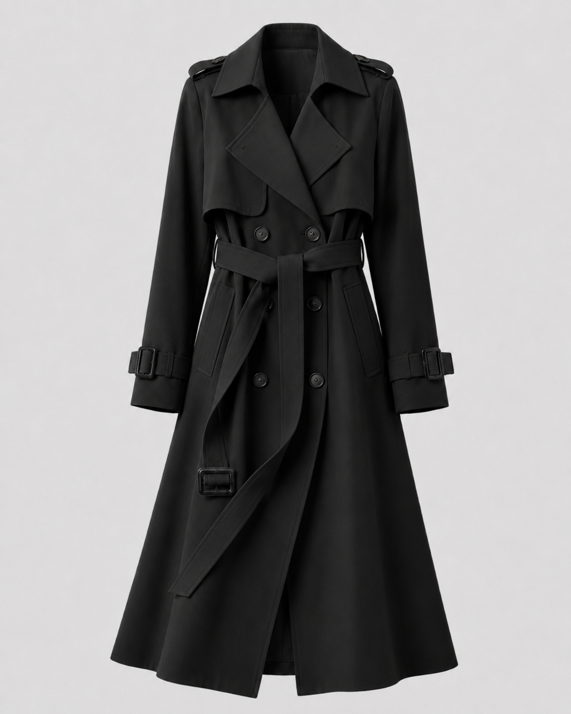 Trench long femme cintré à ceinture double boutonnage 6