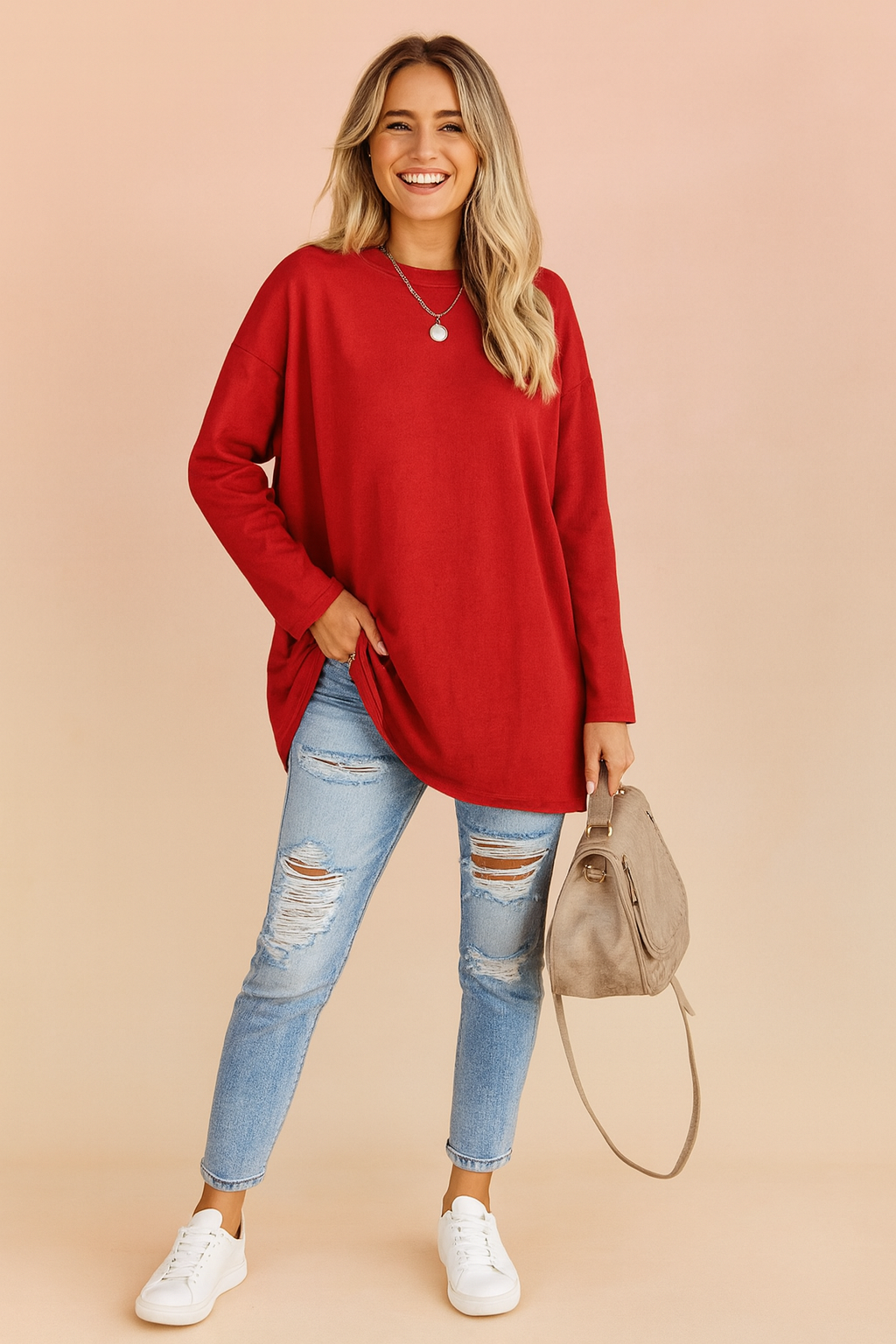 Tunique manches longues femme oversize à col rond et ourlet arrondi 9