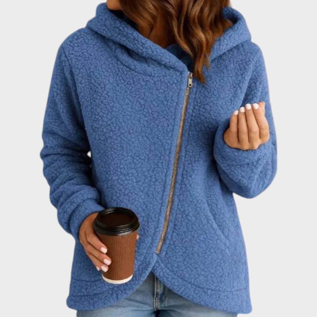 Veste à capuche en polaire teddy femme à zip asymétrique 2