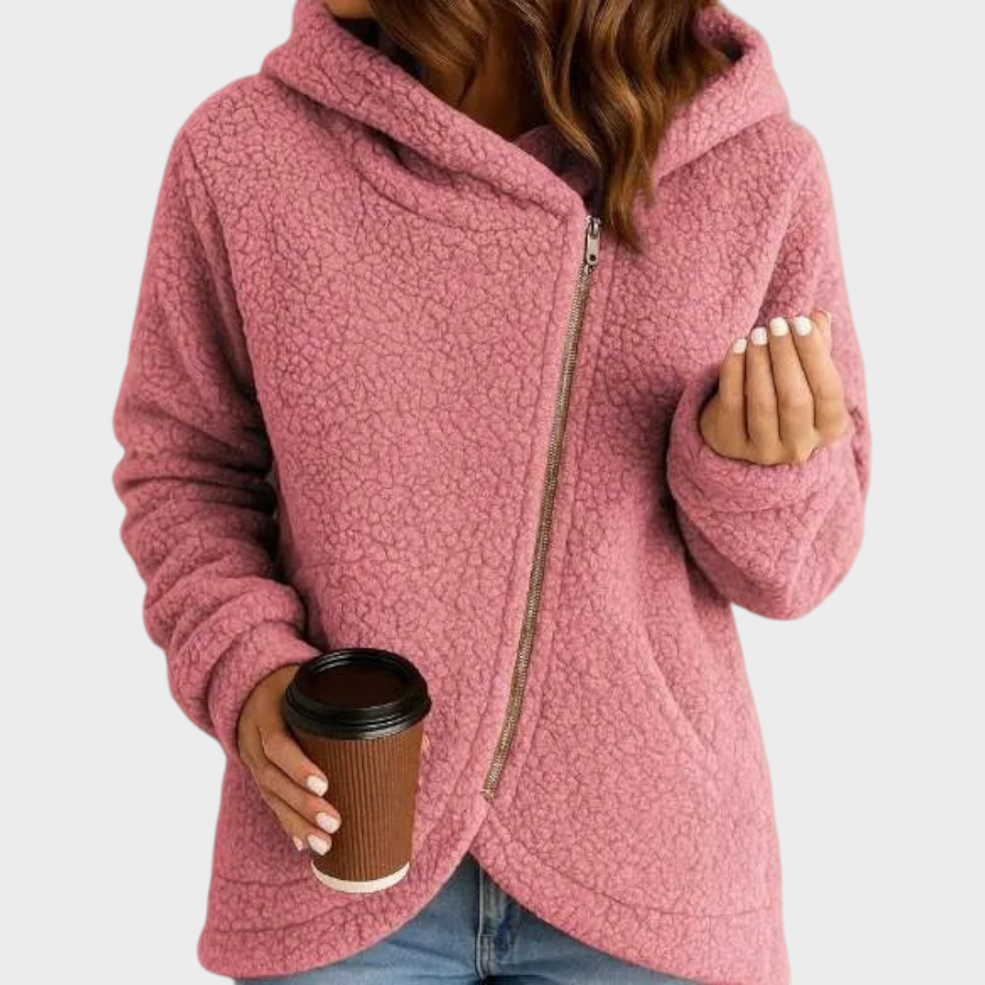 Veste à capuche en polaire teddy femme à zip asymétrique 3