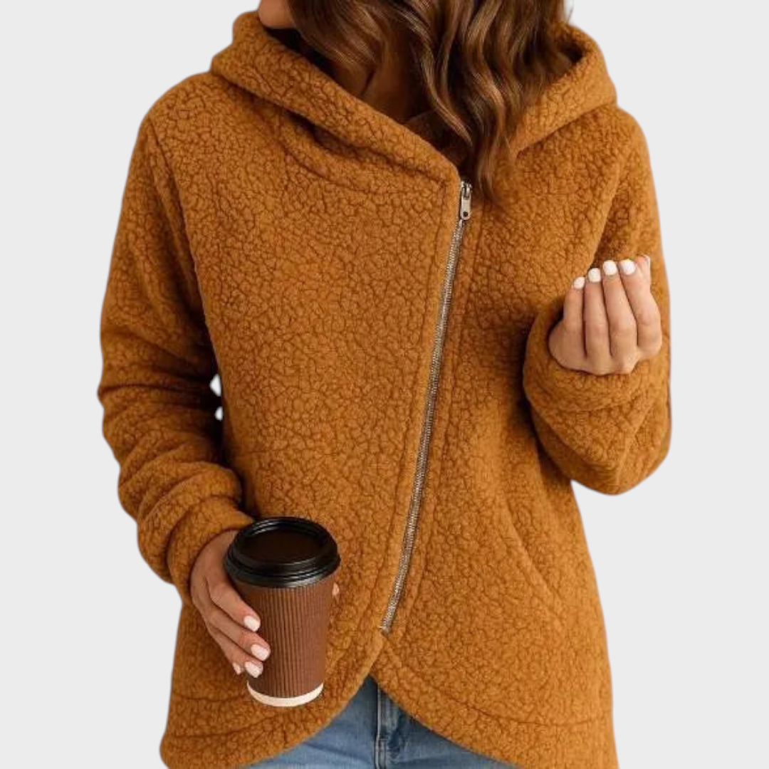 Veste à capuche en polaire teddy femme à zip asymétrique 4