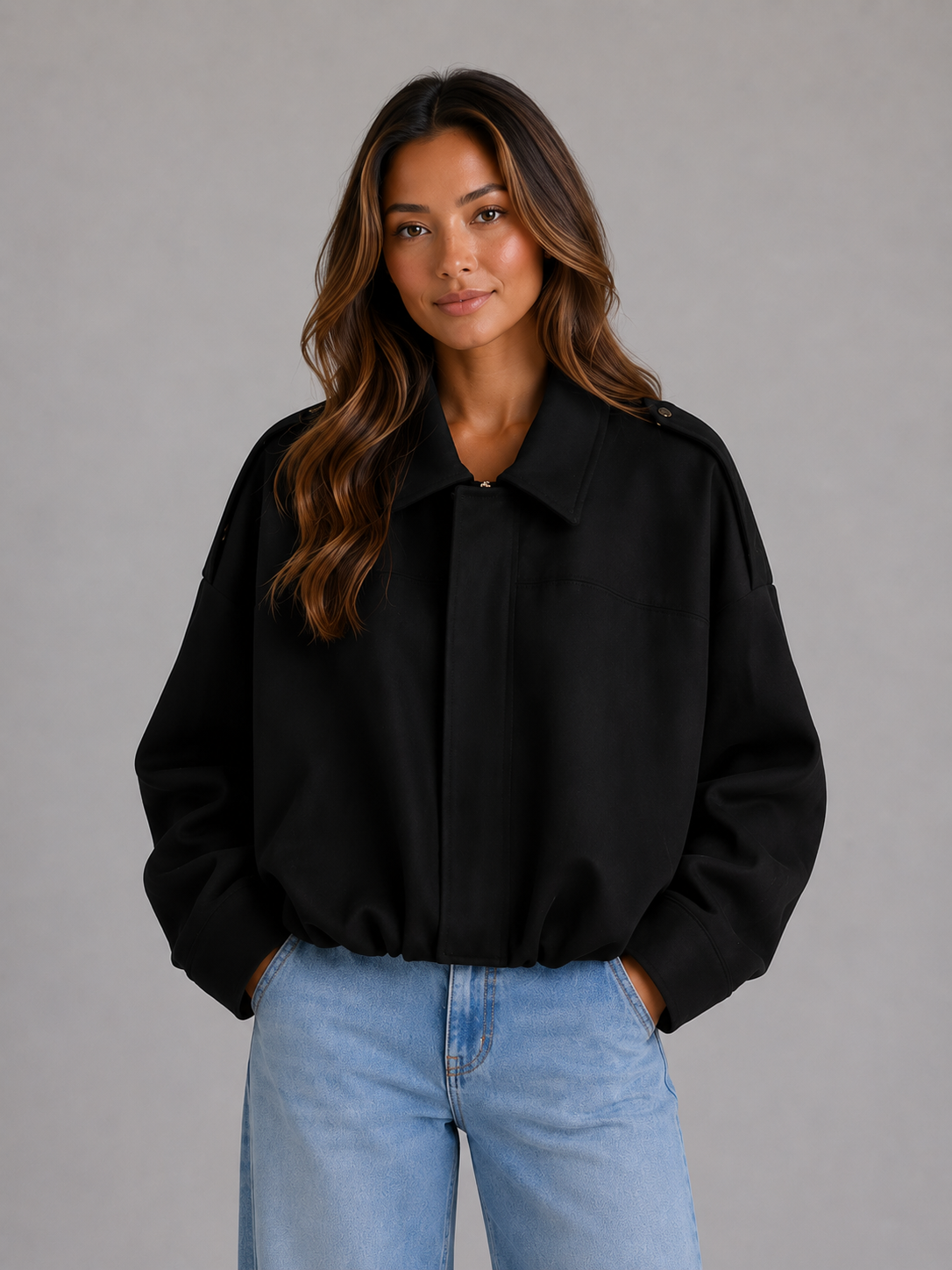 Veste bomber femme oversize effet daim à col chemise 4