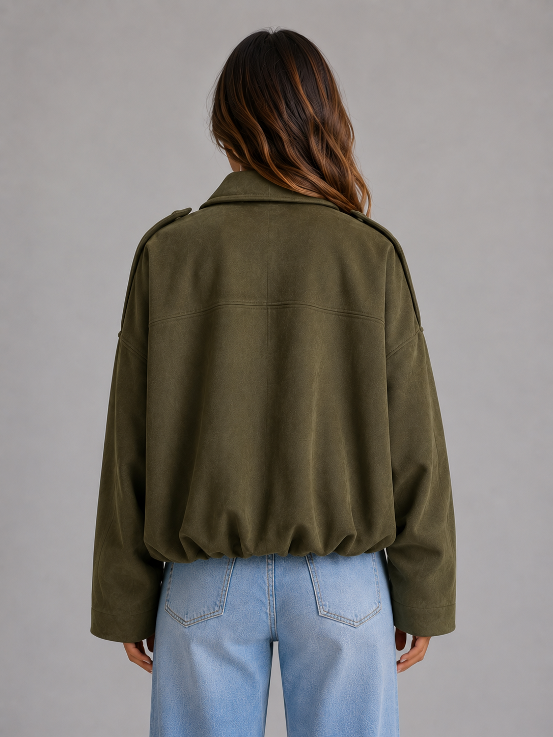 Veste bomber femme oversize effet daim à col chemise 5