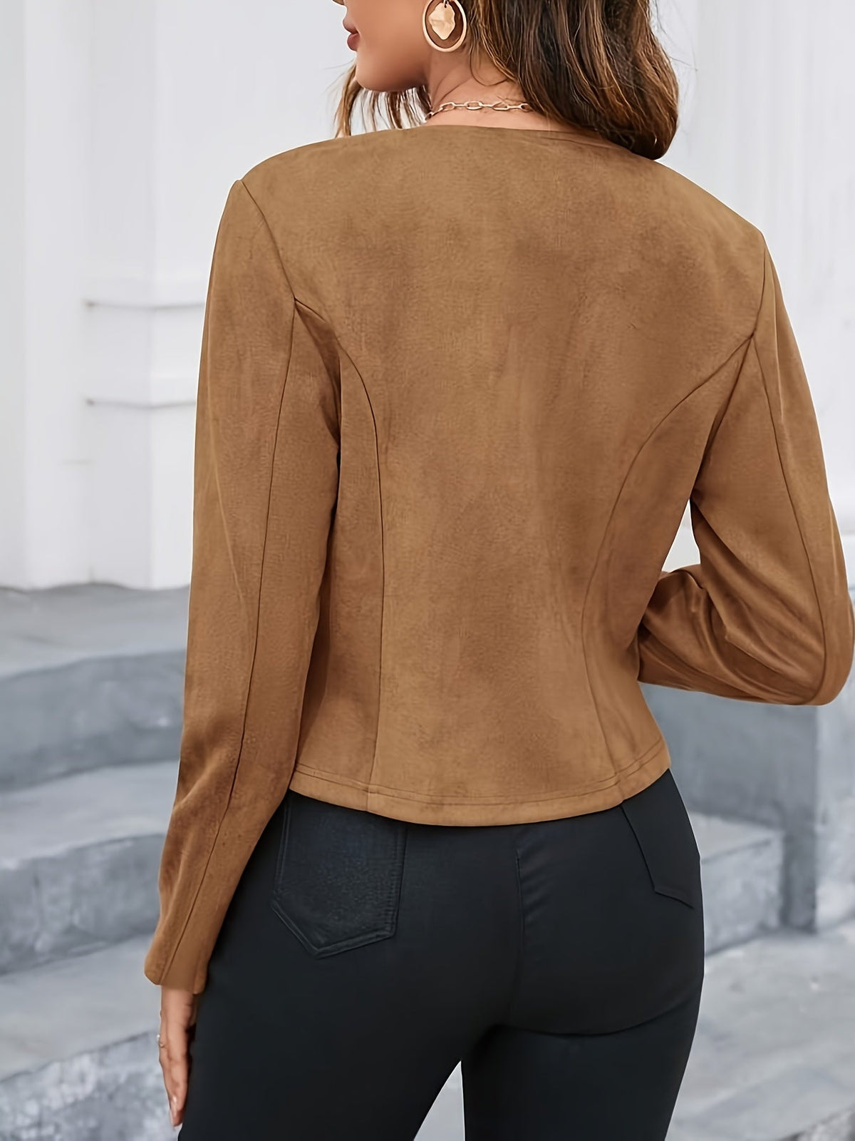 Veste courte en suédine femme zippée sans col 8