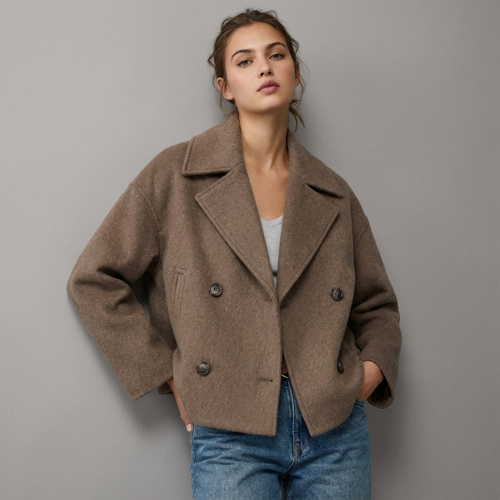 Veste courte femme coupe droite à double boutonnage et col à revers 1