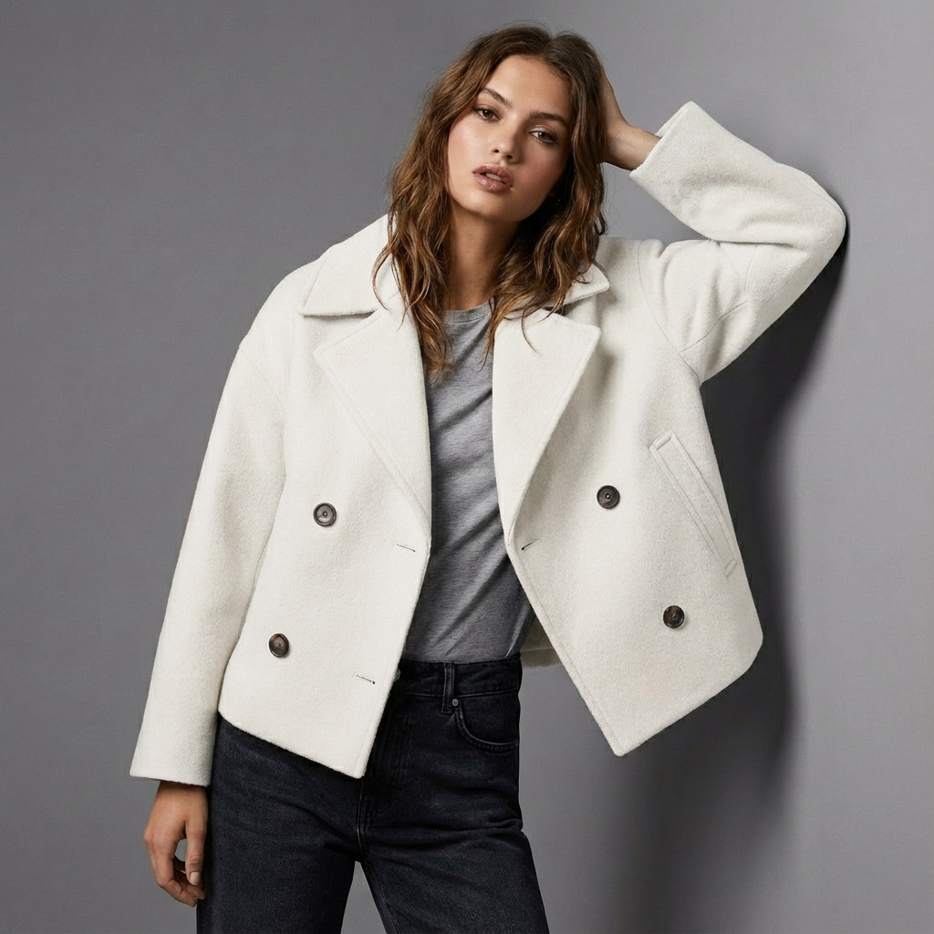 Veste courte femme coupe droite à double boutonnage et col à revers 2