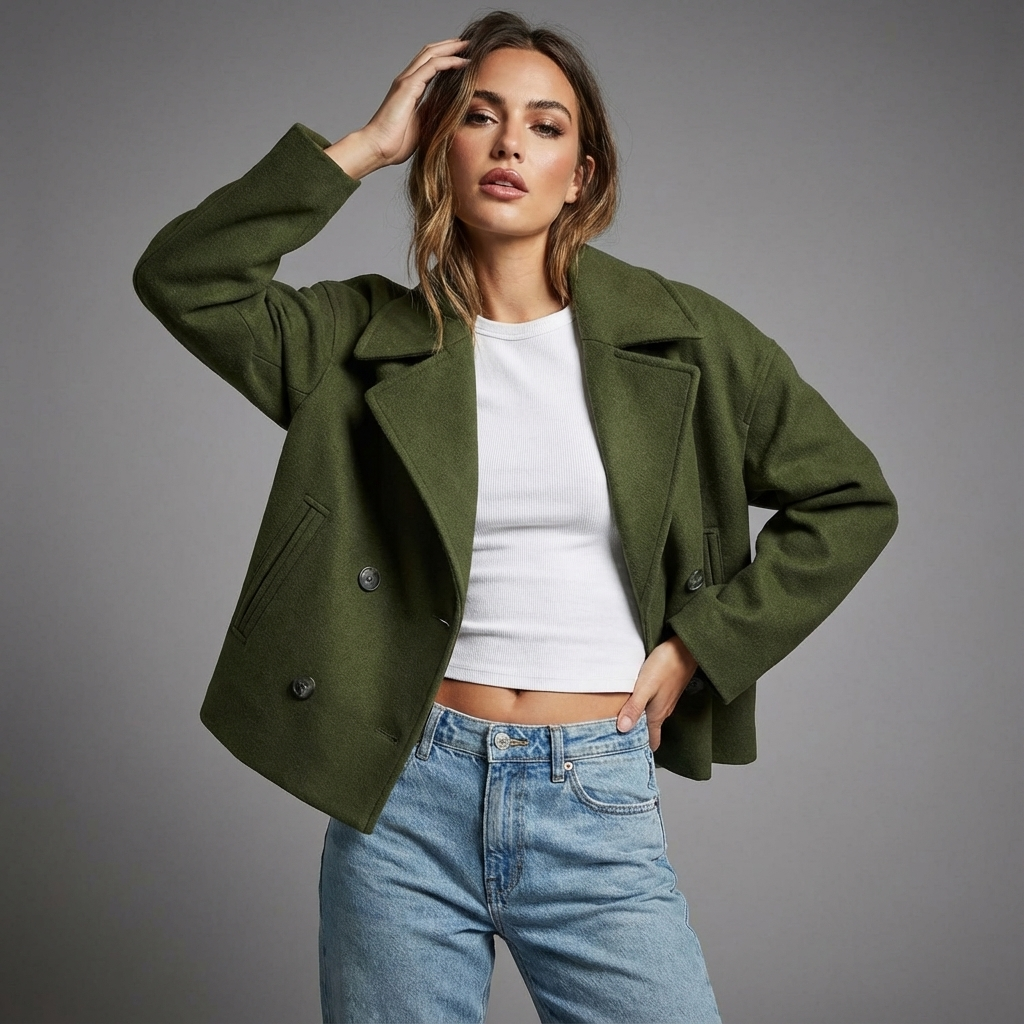 Veste courte femme coupe droite à double boutonnage et col à revers 4