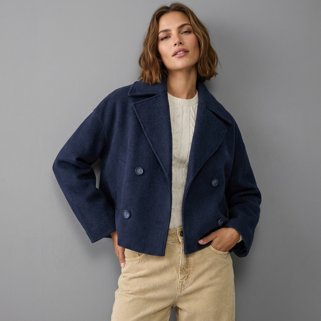 Veste courte femme coupe droite à double boutonnage et col à revers 5