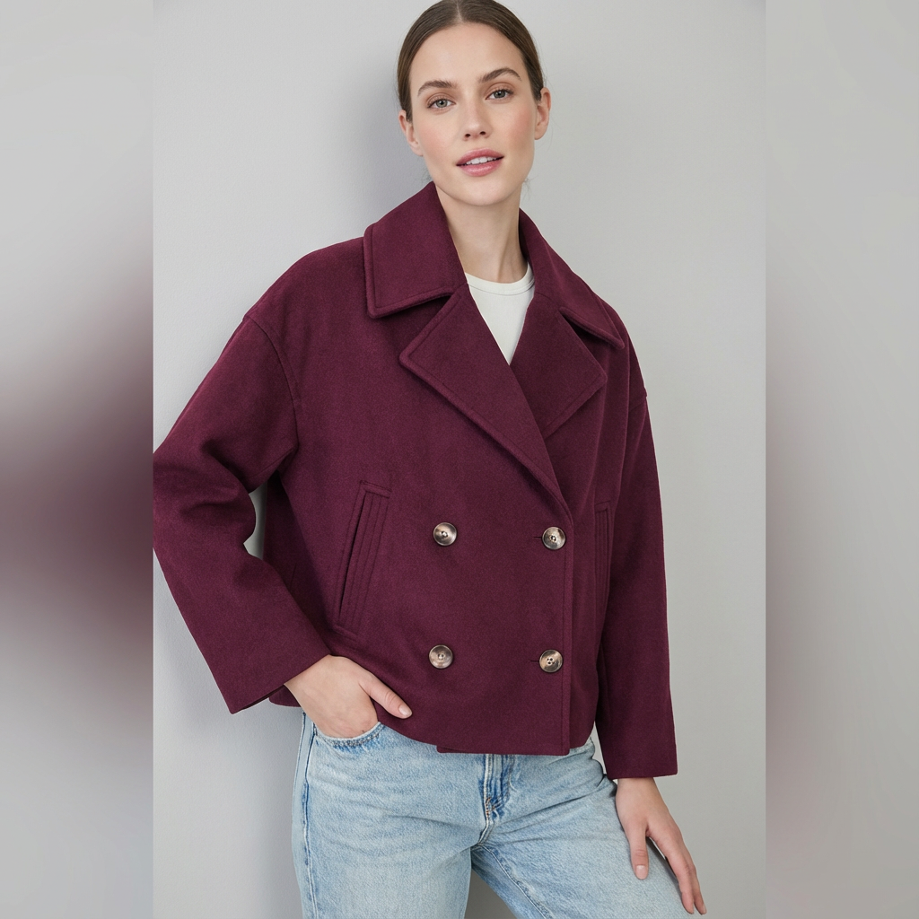 Veste courte femme coupe droite à double boutonnage et col à revers 6