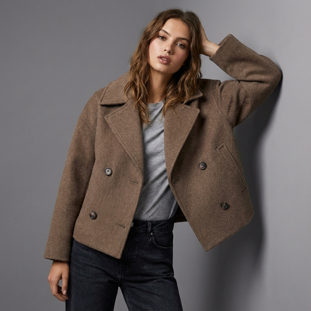 Veste courte femme coupe droite à double boutonnage et col à revers 8