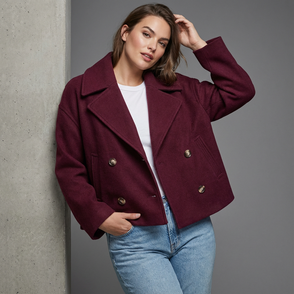 Veste courte femme coupe droite à double boutonnage et col à revers 9