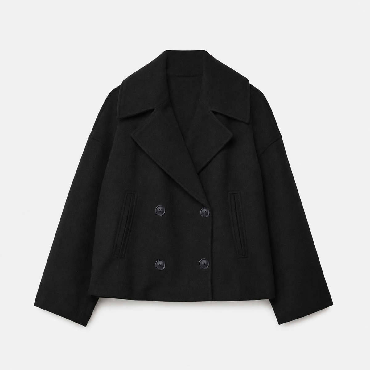 Veste courte femme croisée à double boutonnage et poches latérales 1