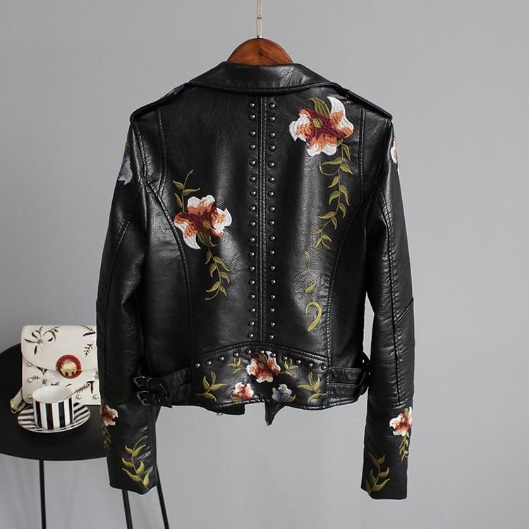 Veste courte femme en simili cuir à imprimé floral et manches longues 3