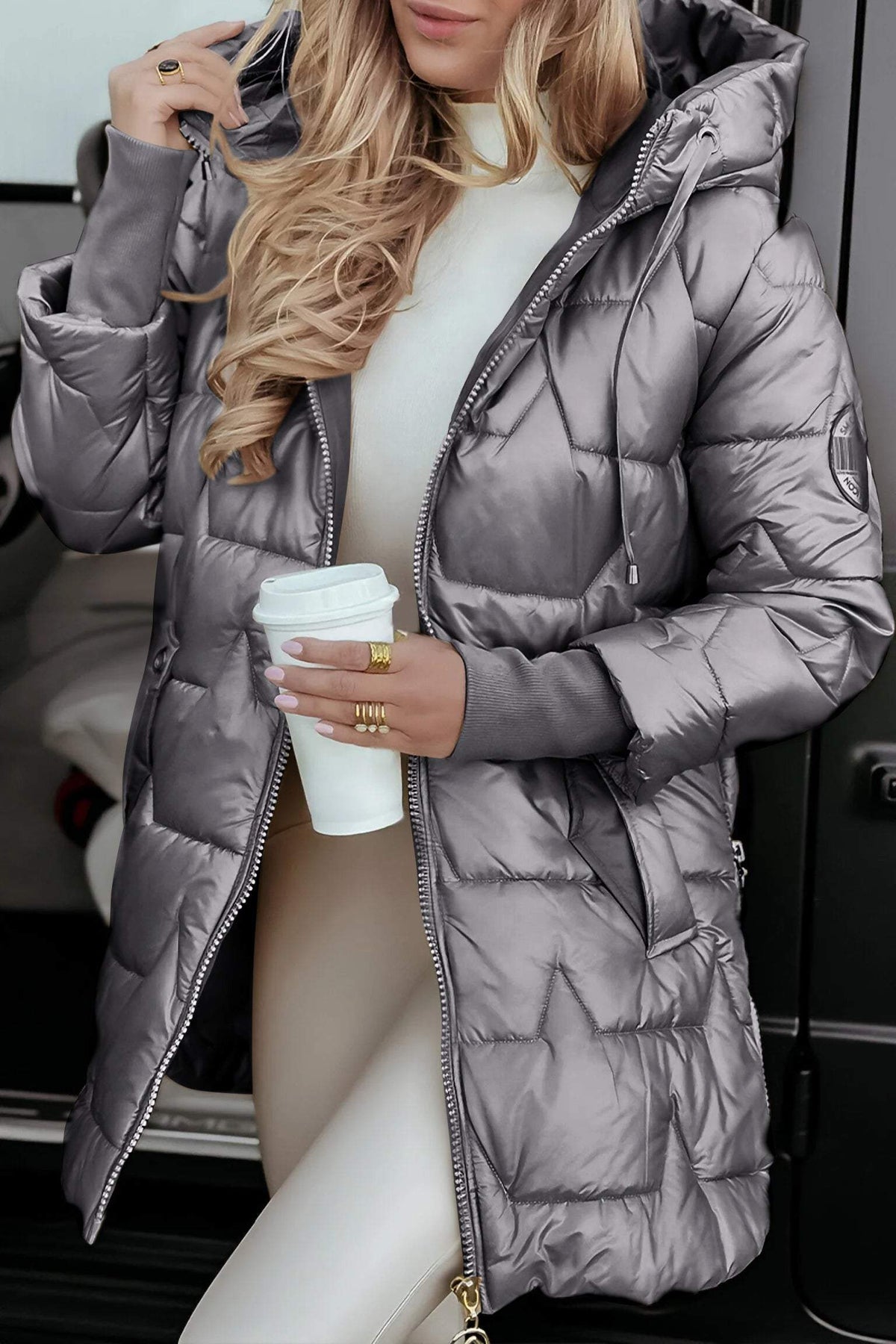 Veste d'hiver femme à capuche en mélange de coton doux 2