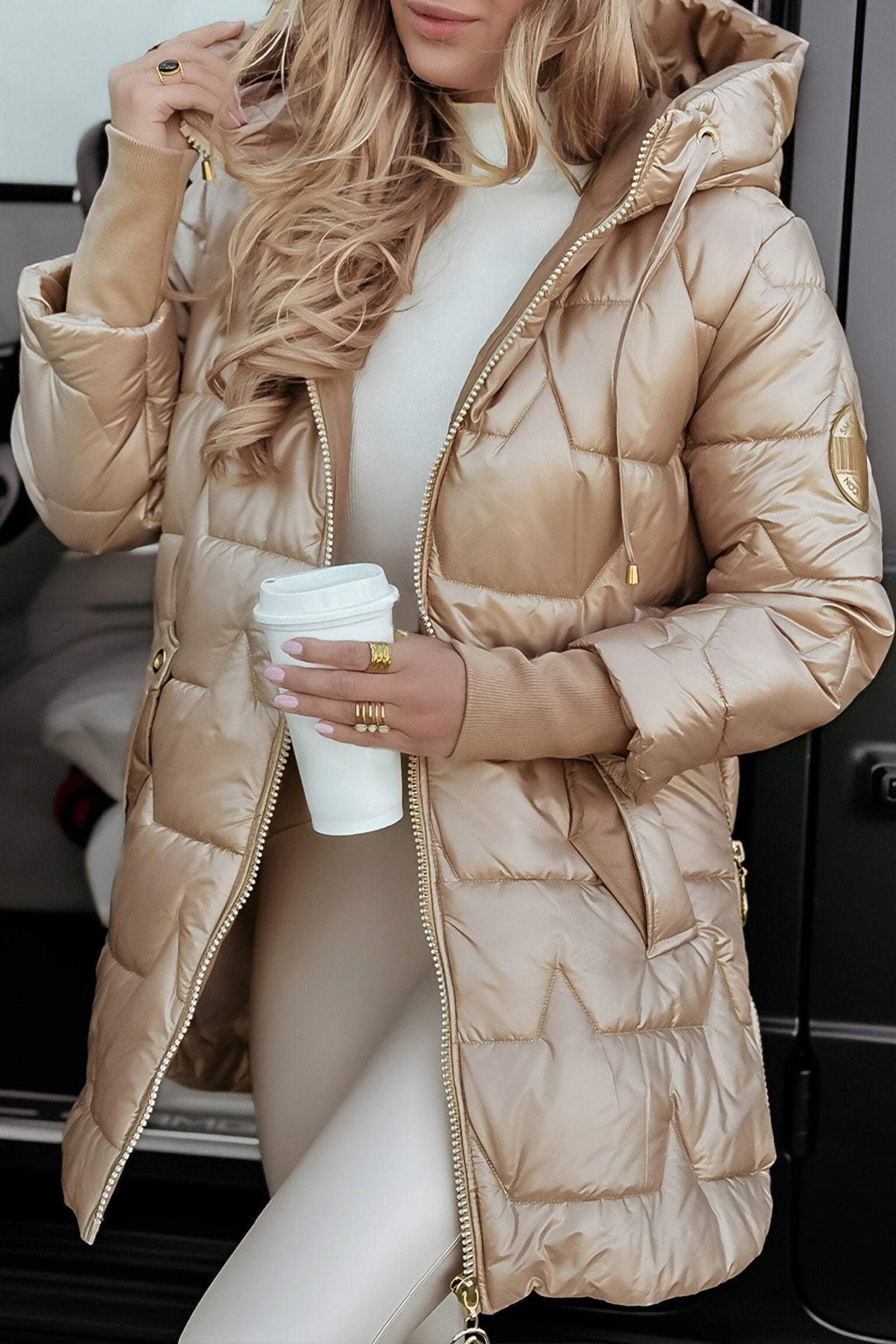 Veste d'hiver femme à capuche en mélange de coton doux 3